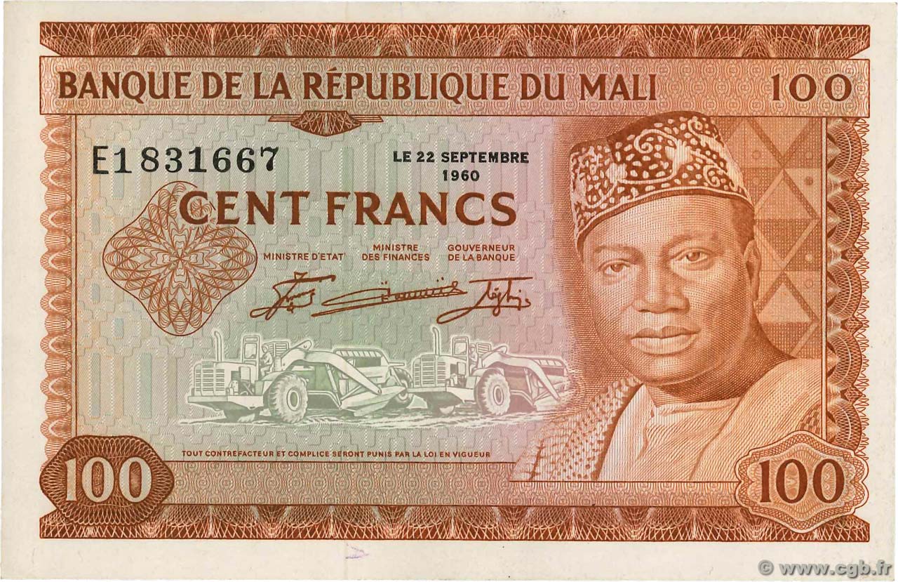 100 Francs MALI  1960 P.07a XF