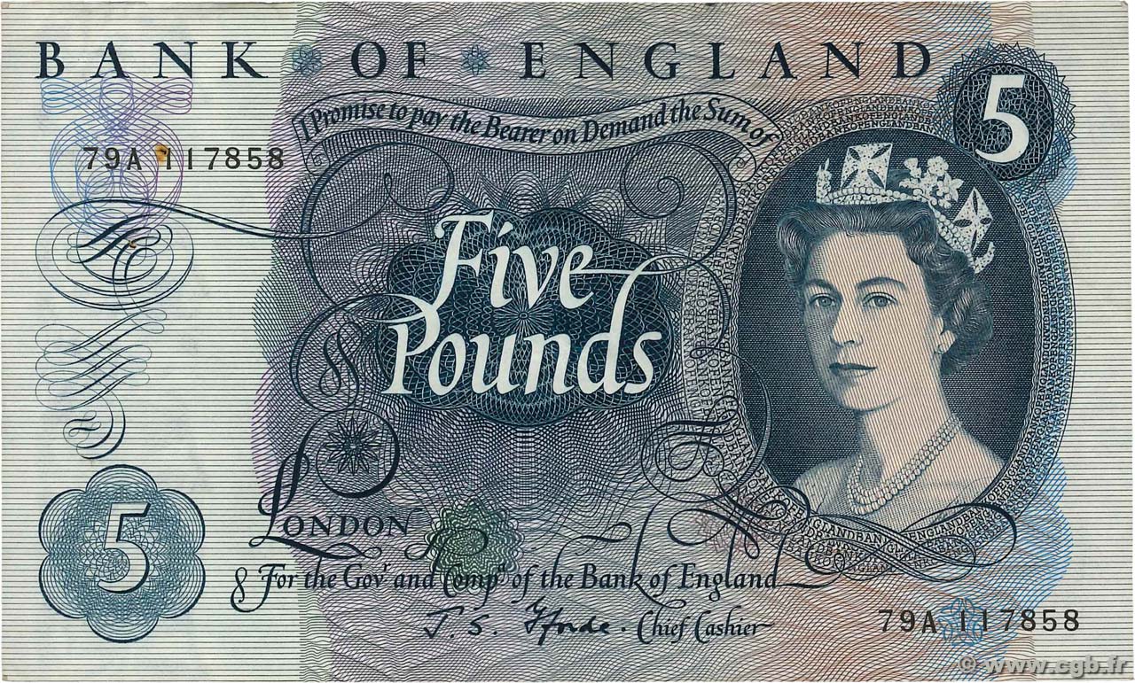 5 Pounds ENGLAND  1966 P.375b VF