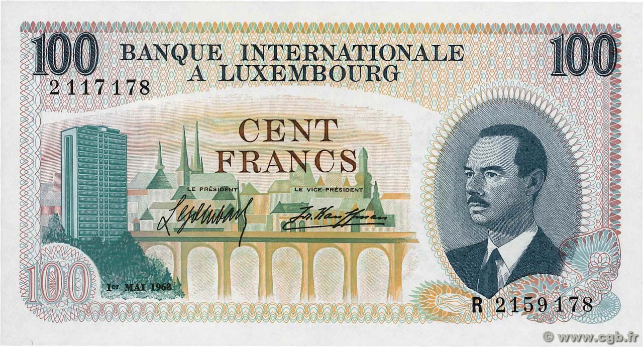100 Francs LUXEMBURGO  1968 P.14a FDC