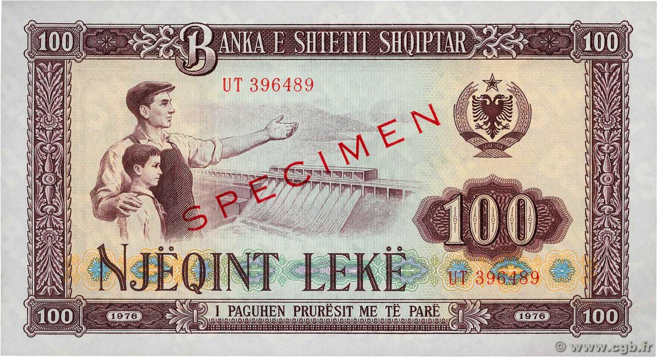 100 Lekë Spécimen ALBANIA  1976 P.46s2 FDC