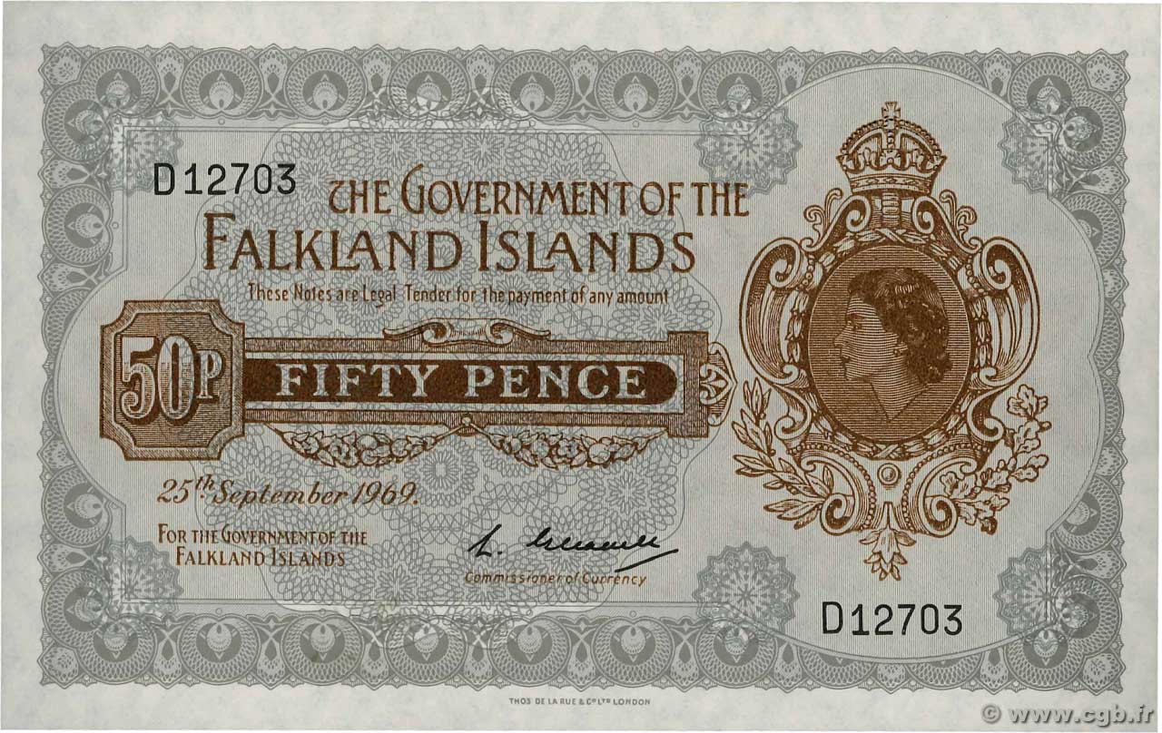 50 Pence FALKLANDINSELN  1969 P.10a fST+