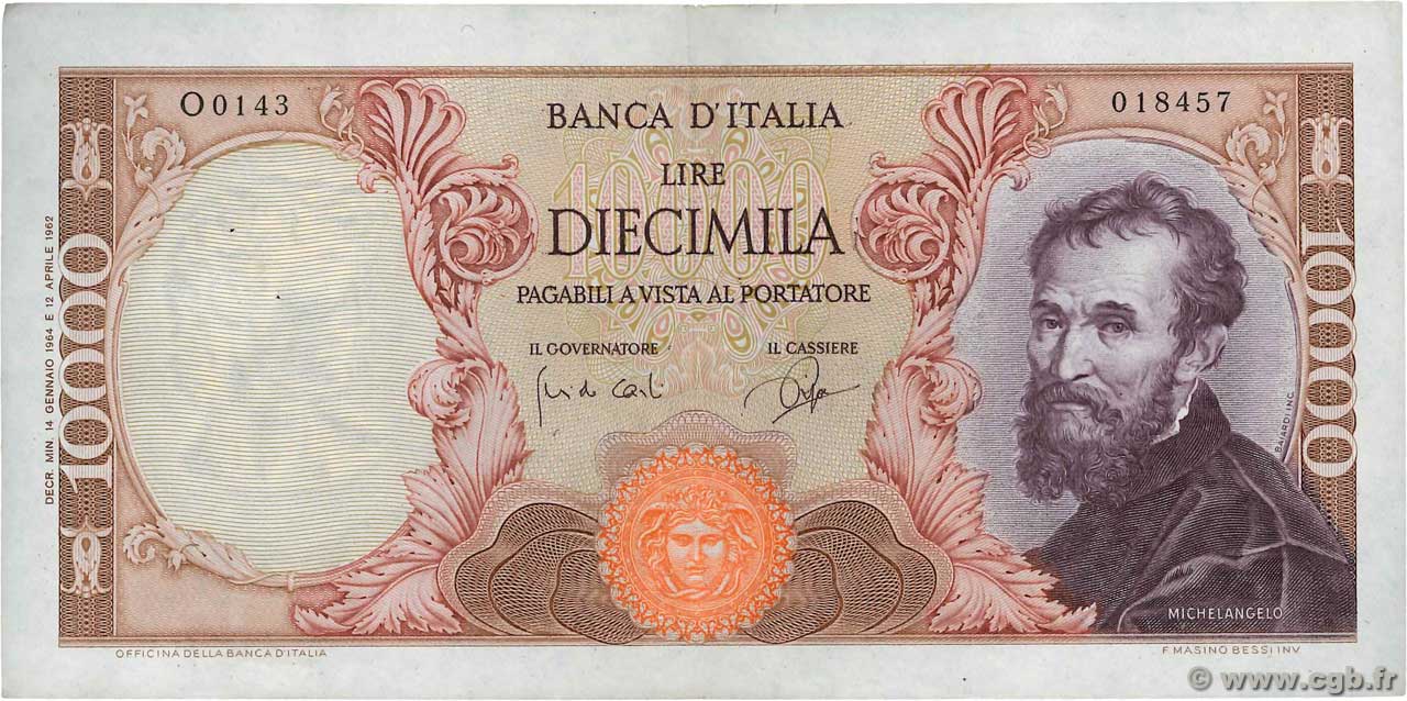 10000 Lire ITALIA  1964 P.097b MBC+