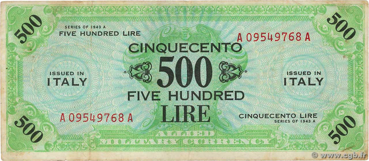 500 Lire ITALIEN  1943 PM.22a fSS