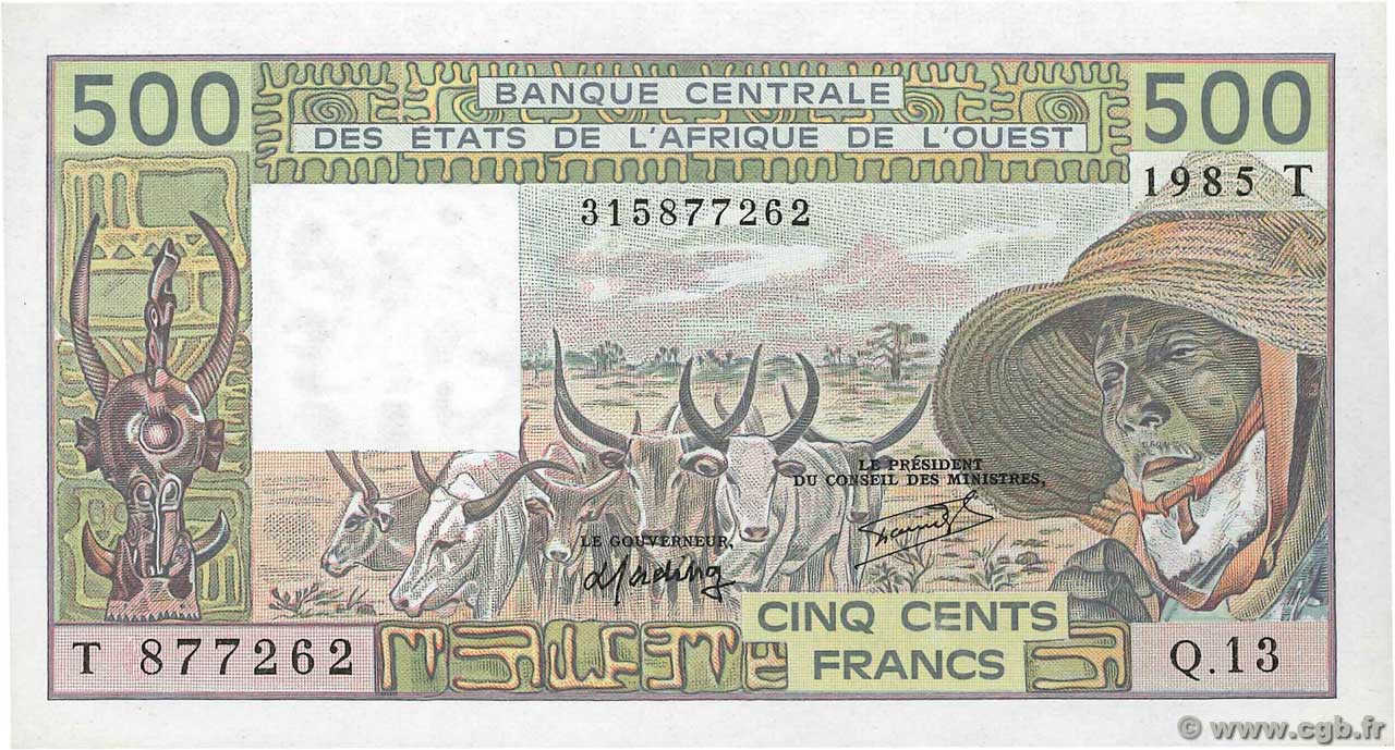 500 Francs ÉTATS DE L AFRIQUE DE L OUEST  1985 P.806Th pr.NEUF