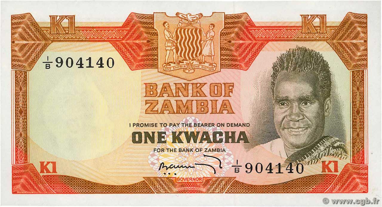 1 Kwacha ZAMBIE  1973 P.16a SPL+