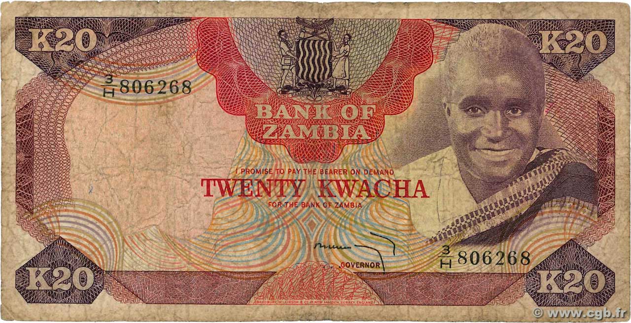 20 Kwacha ZAMBIA  1974 P.18a q.MB