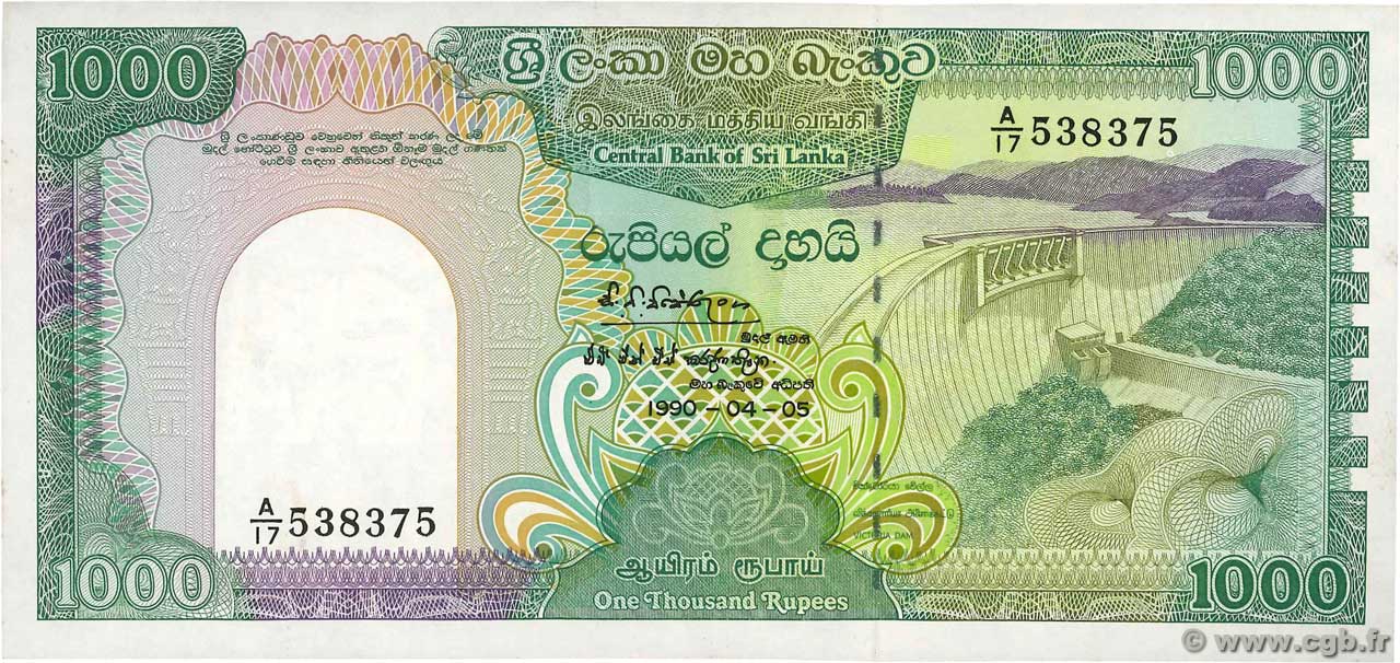 1000 Rupees SRI LANKA  1990 P.101c fST+