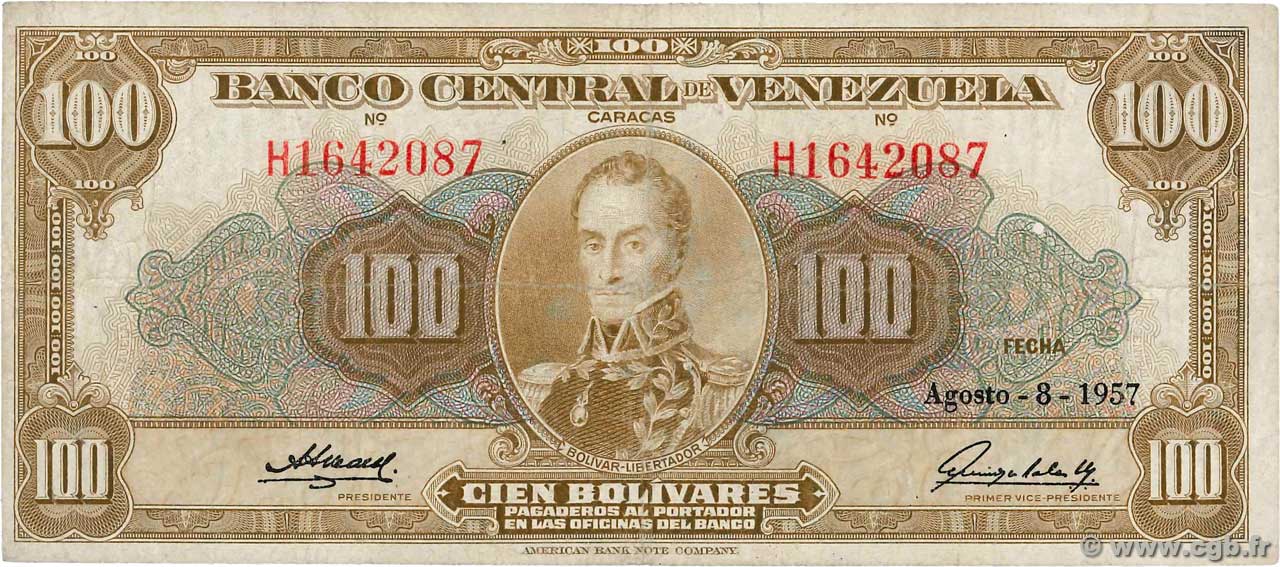 100 Bolivares VENEZUELA  1959 P.034c BC