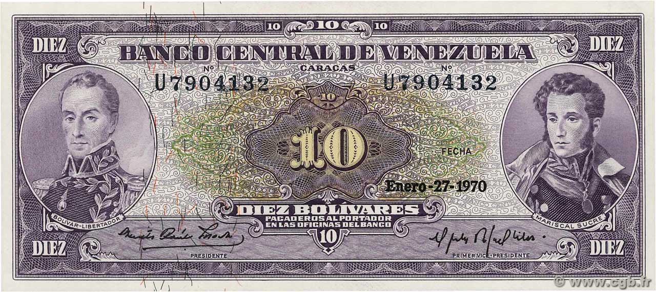 10 Bolivares VENEZUELA  1970 P.045g UNC