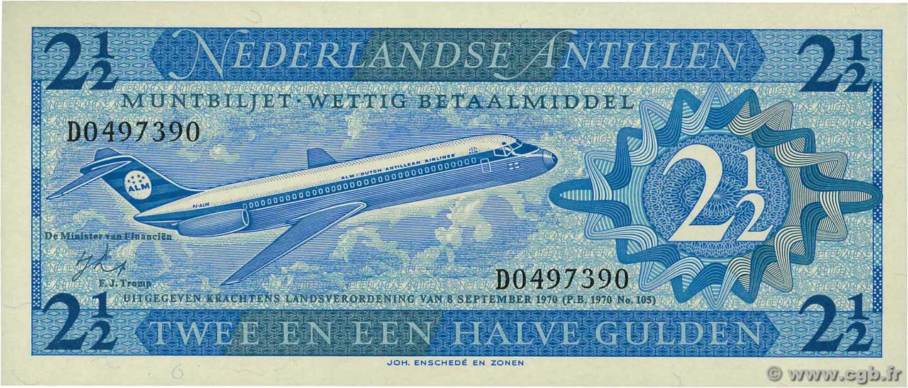 2,5 Gulden NETHERLANDS ANTILLES  1970 P.21a UNC