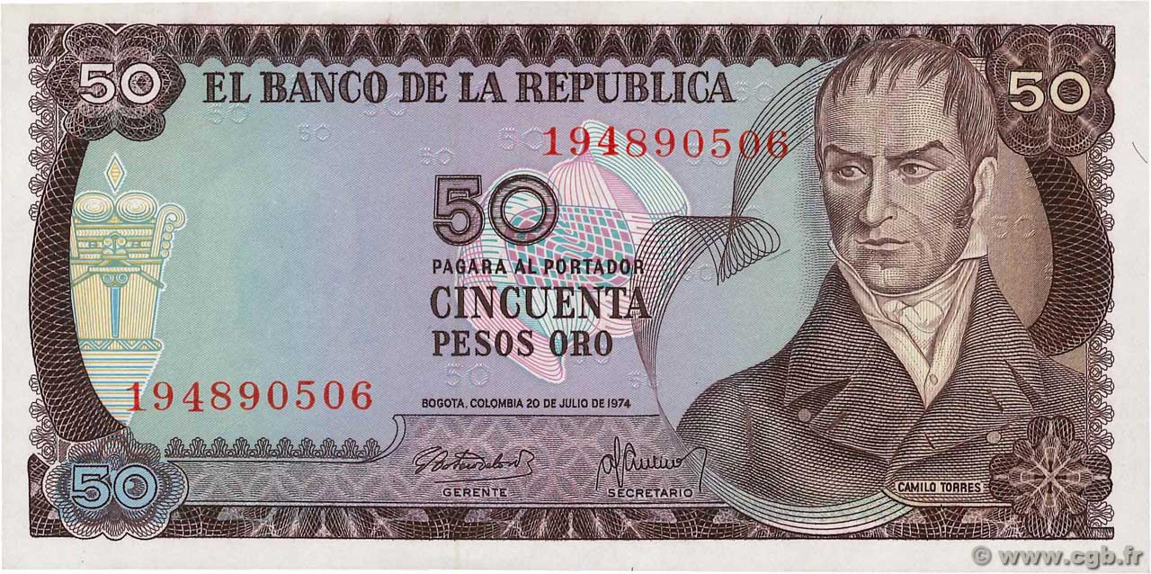 50 Pesos Oro COLOMBIA  1974 P.414 q.FDC