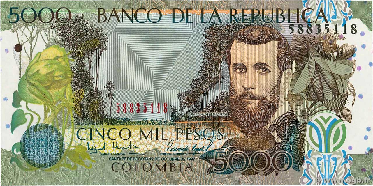5000 Pesos COLOMBIA  1997 P.447a UNC