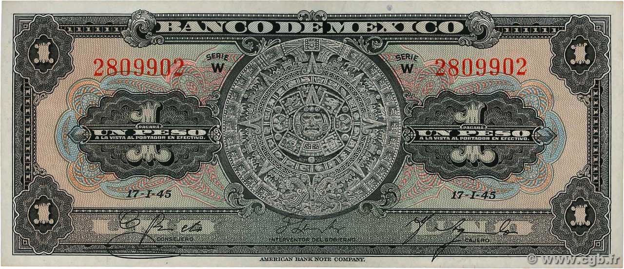 1 Peso MEXICO  1945 P.038c MBC+