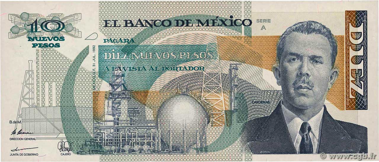 10 Nuevos Pesos MEXICO  1992 P.095 UNC