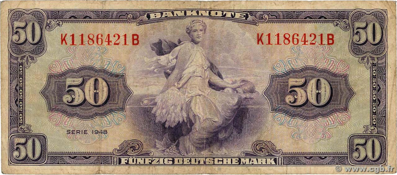 50 Deutsche Mark GERMAN FEDERAL REPUBLIC  1948 P.07a MB