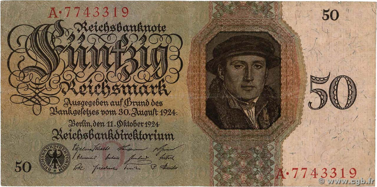50 Reichsmark GERMANY  1924 P.177 F