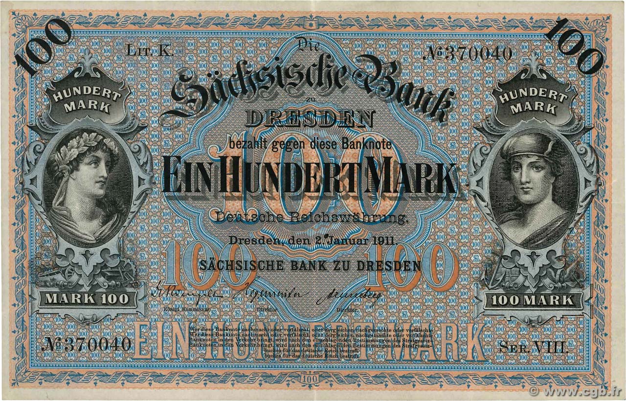 100 Mark GERMANY Dresden 1911 PS.0952b VF