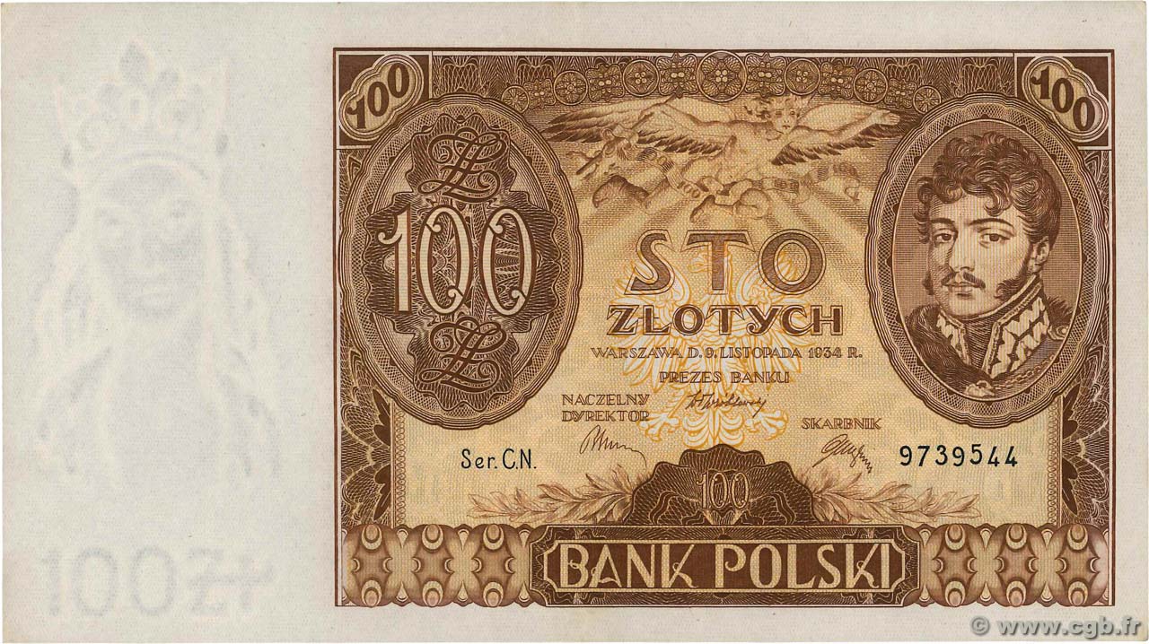 100 Zlotych POLAND  1934 P.075a AU