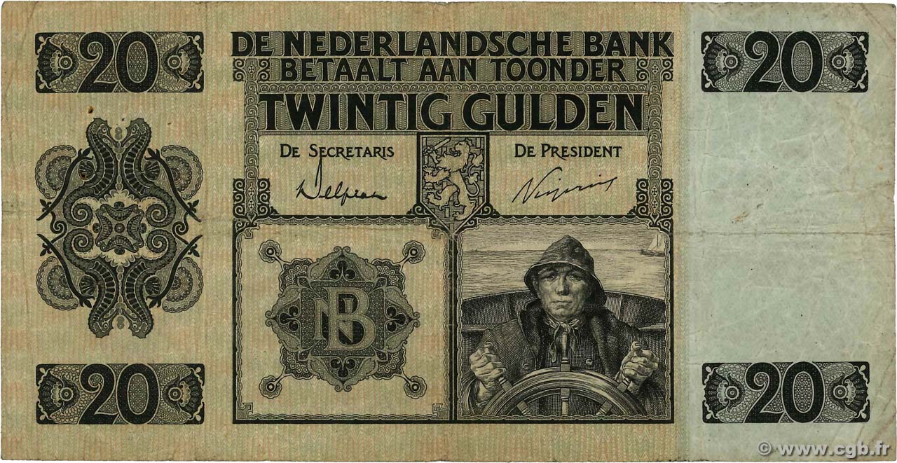 20 Gulden NETHERLANDS  1931 P.044 F