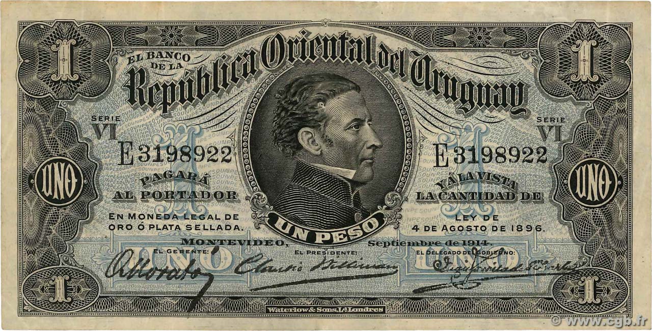 1 Peso URUGUAY  1914 P.009a MBC