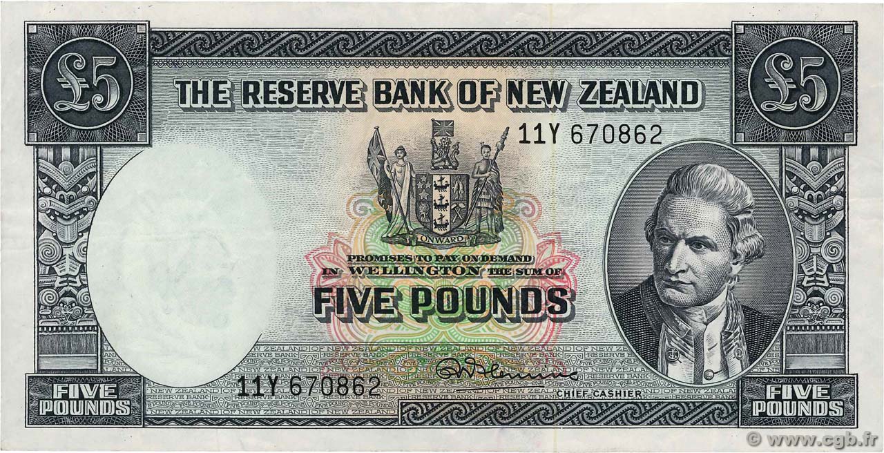 5 Pounds NEW ZEALAND  1967 P.160d VF