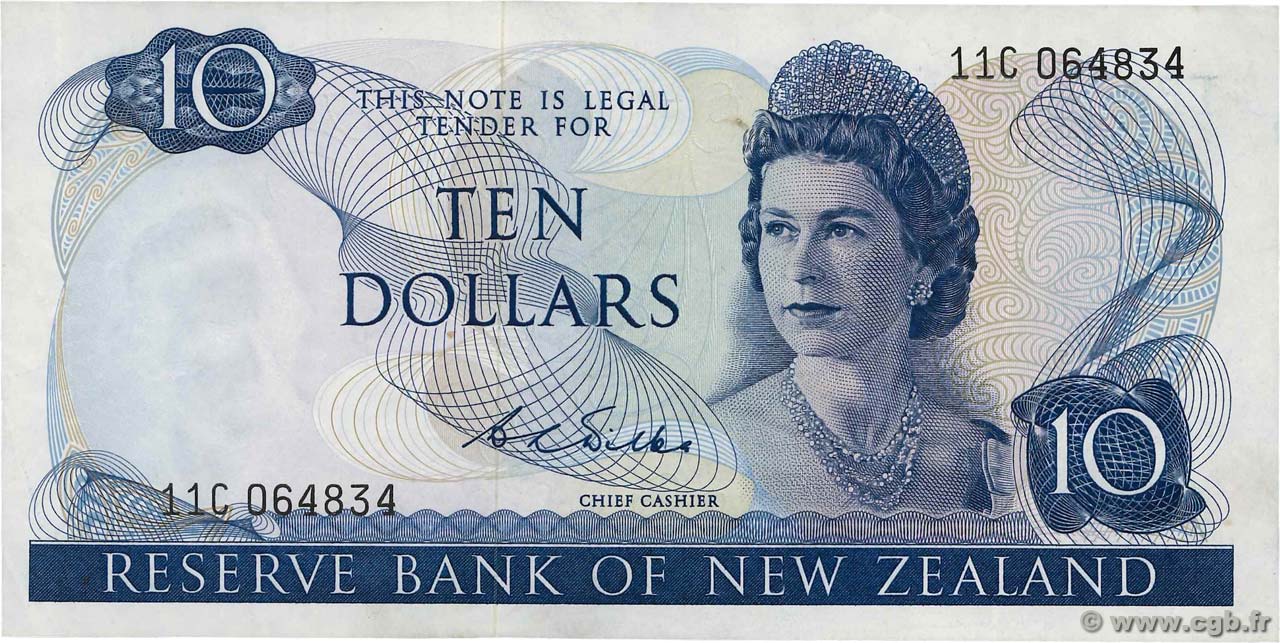 10 Dollars NOUVELLE-ZÉLANDE  1968 P.166b TTB