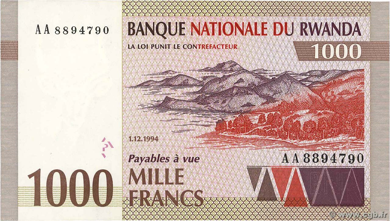 1000 Francs RWANDA  1994 P.24 AU