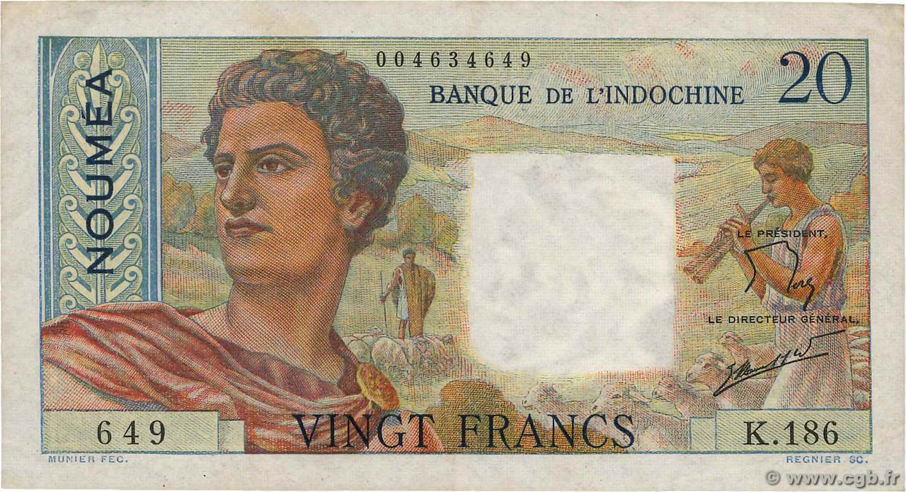 20 Francs NOUVELLE CALÉDONIE  1954 P.50c MBC