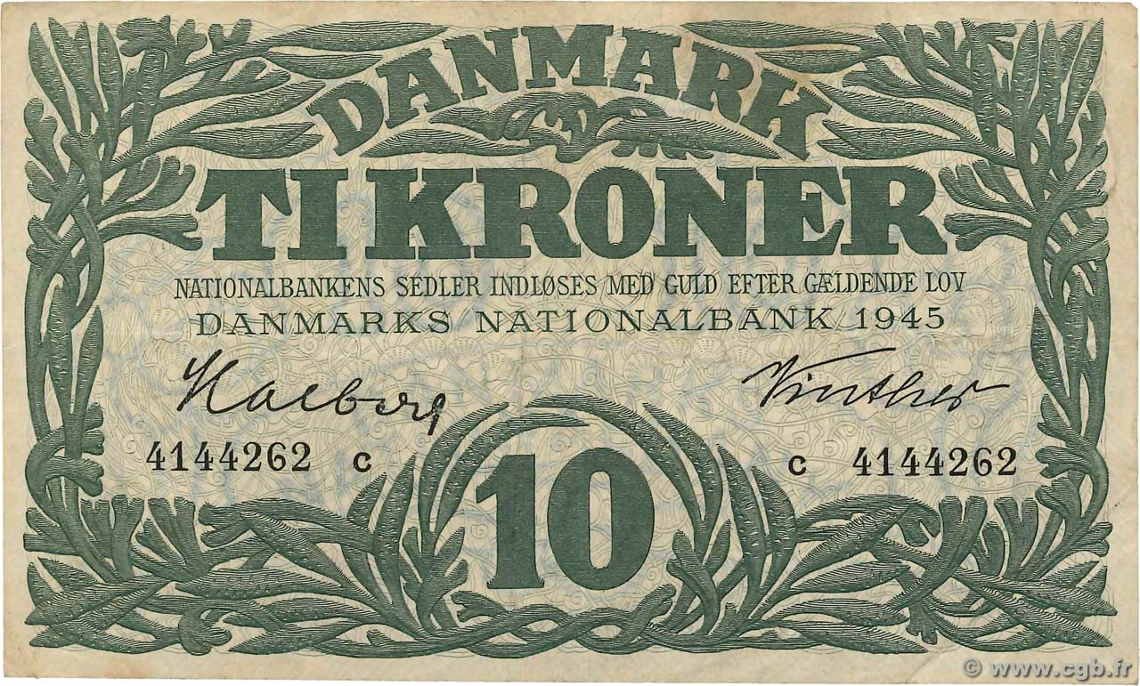 10 Kroner DANEMARK  1945 P.037c TTB