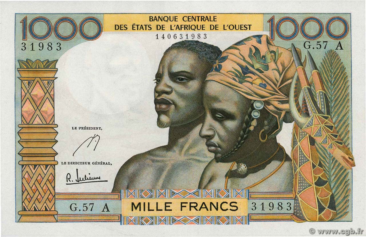 1000 Francs ÉTATS DE L AFRIQUE DE L OUEST  1966 P.103Ae SUP