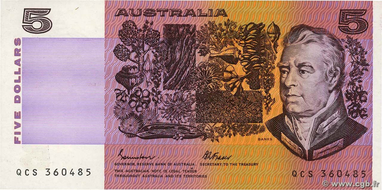 5 Dollars AUSTRALIA  1985 P.44e XF