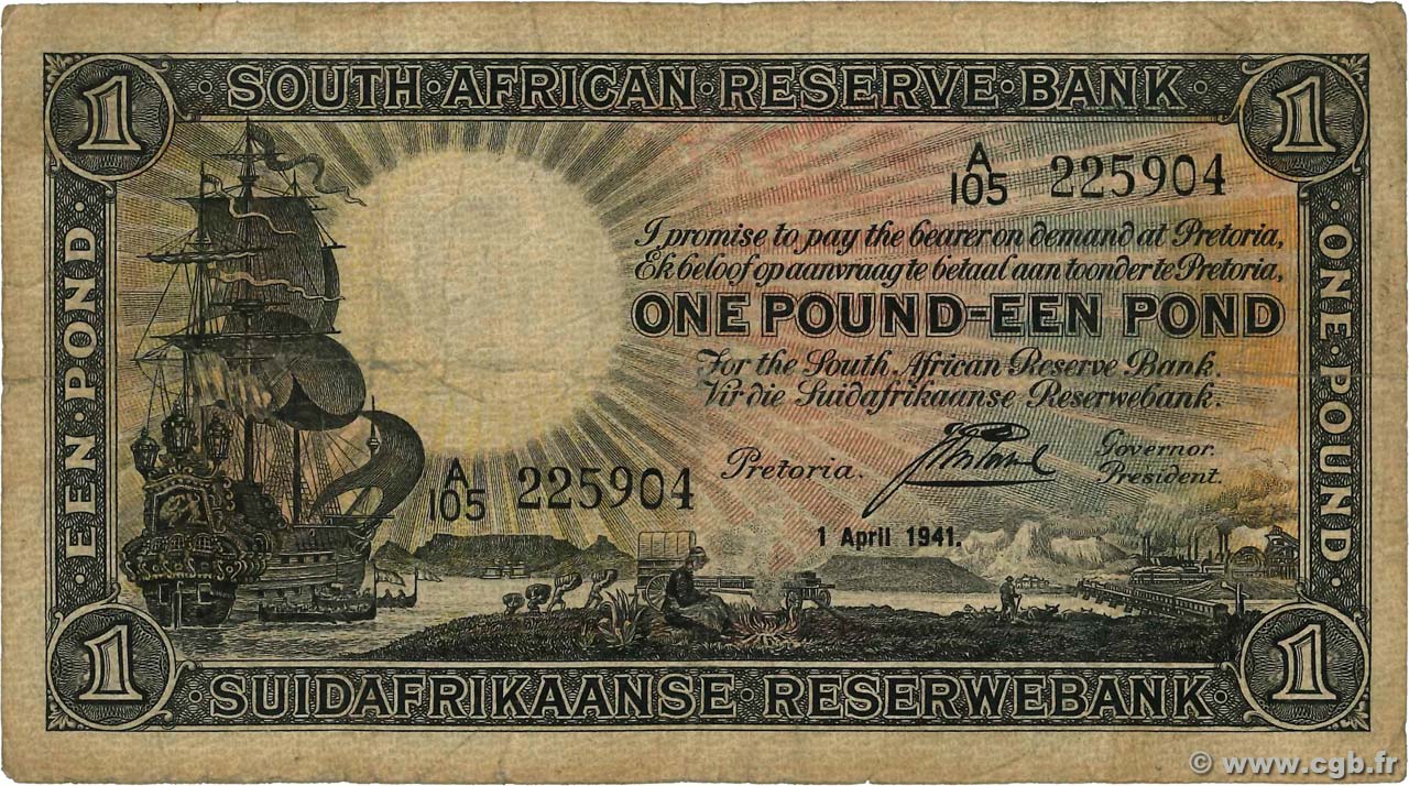 1 Pound SOUTH AFRICA  1941 P.084e F-