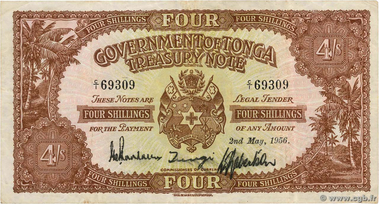 4 Shillings TONGA  1956 P.09C TTB