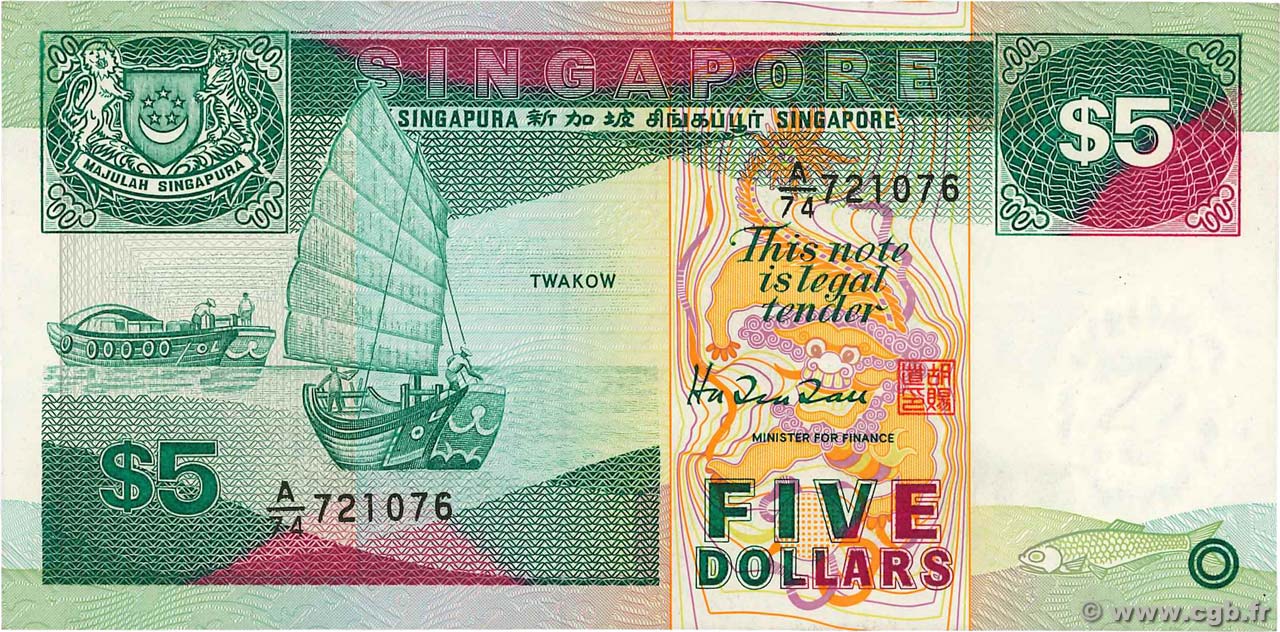 5 Dollars SINGAPOUR  1989 P.19 SUP