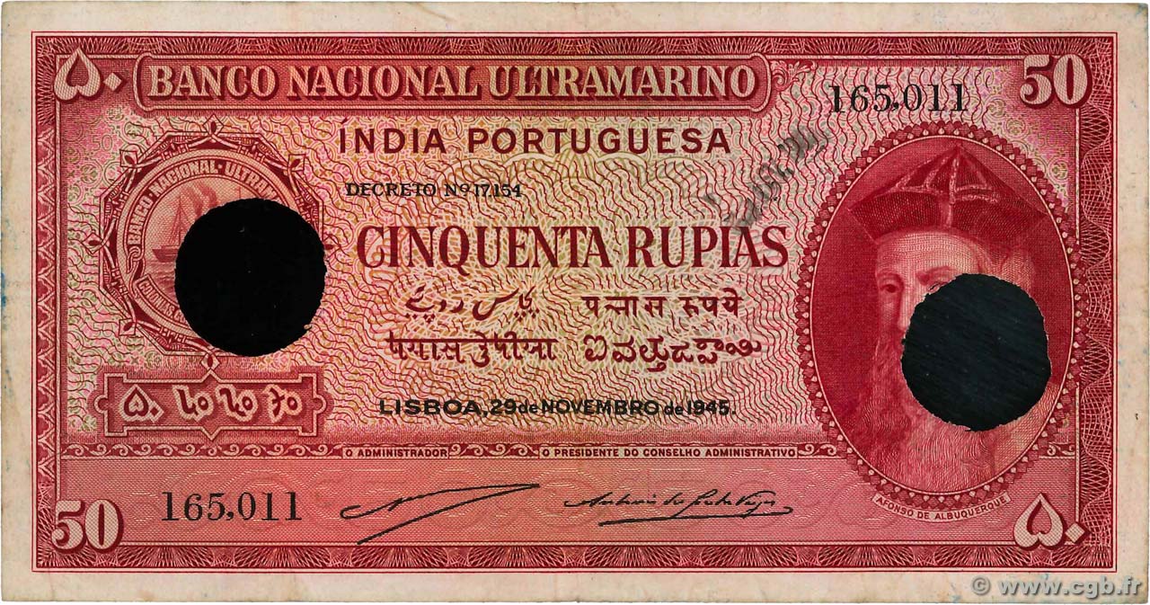 50 Rupias Annulé INDIA PORTOGHESE  1945 P.038 MB