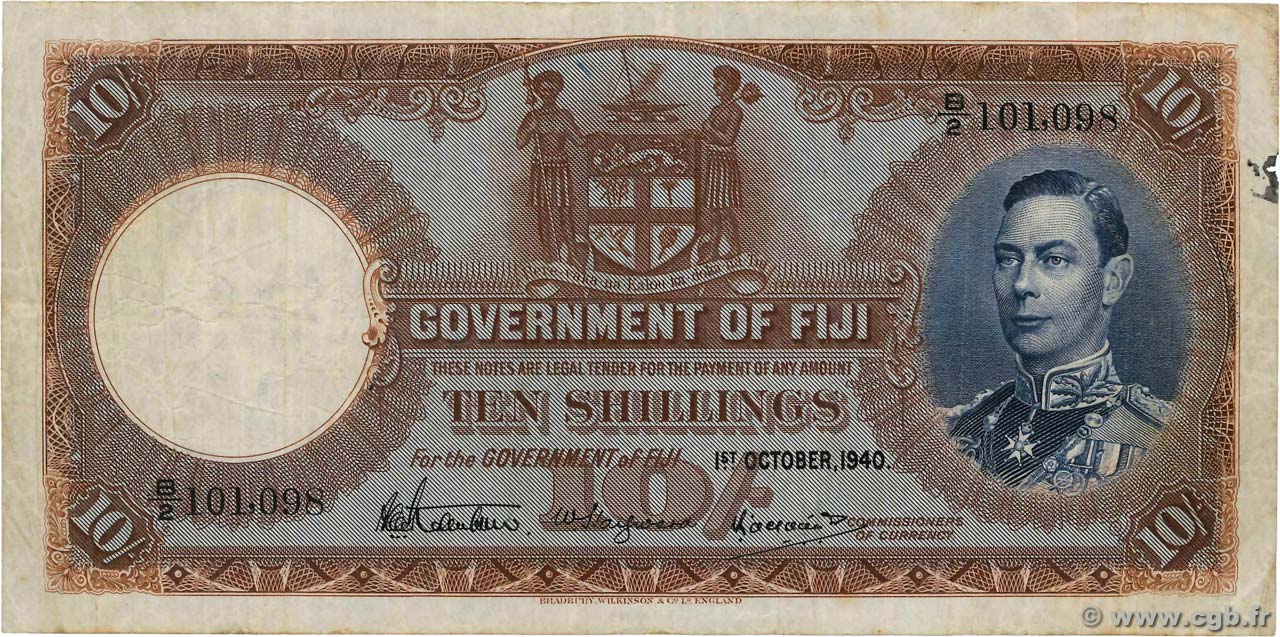 10 Shillings FIJI  1940 P.038d VF-