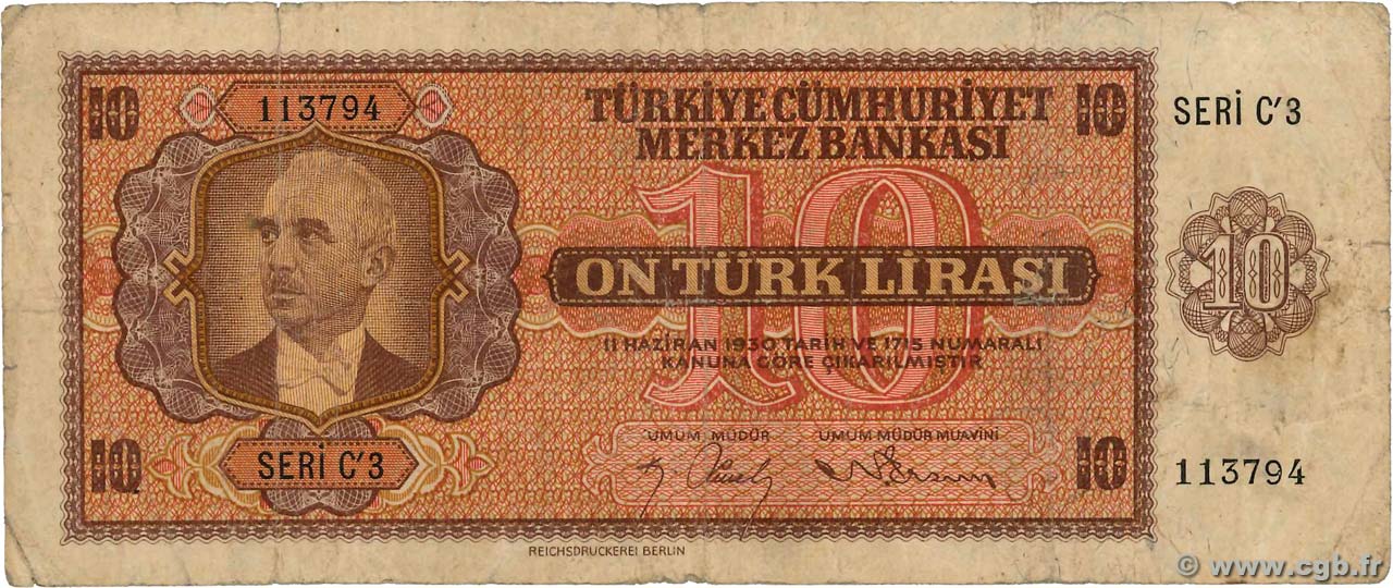 10 Lira TÜRKEI  1947 P.141 S
