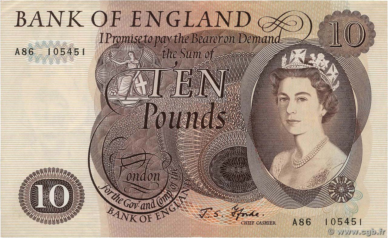 10 Pounds ENGLAND  1966 P.376b VF