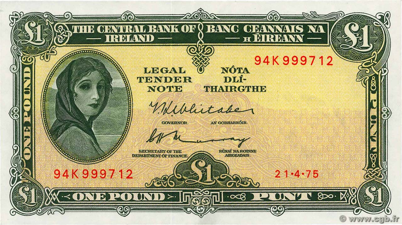 1 Pound IRLANDA  1975 P.064c SPL