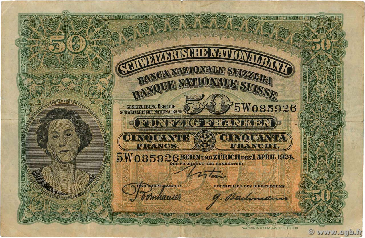 50 Francs SUISSE  1924 P.34a TTB