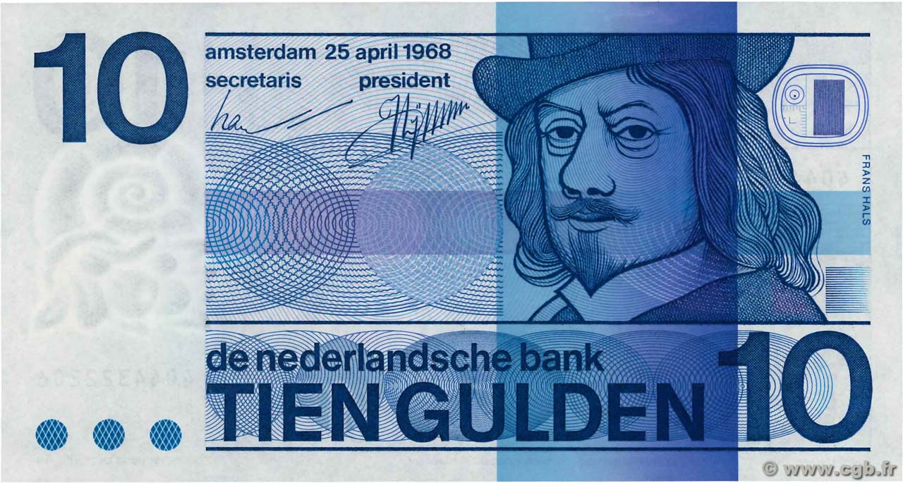 10 Gulden PAíSES BAJOS  1968 P.091b SC+
