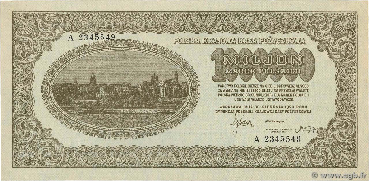 1 Million Marek POLAND  1923 P.037 XF - AU