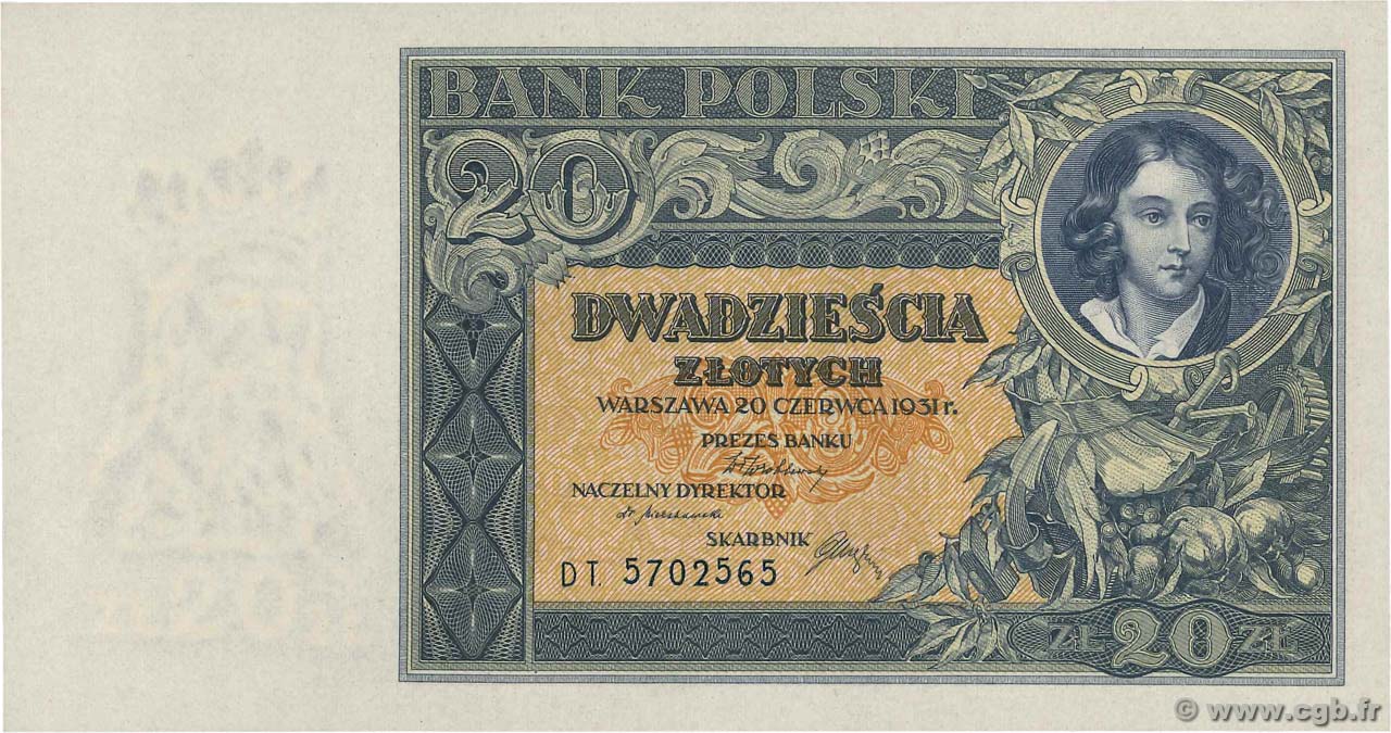 20 Zlotych POLONIA  1931 P.073 FDC