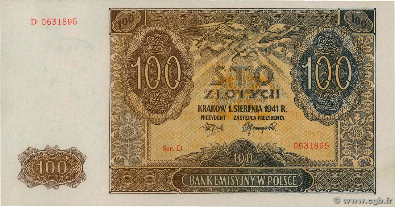 100 Zlotych POLOGNE  1941 P.103 pr.NEUF