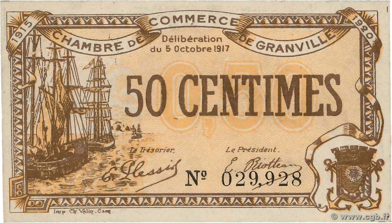 50 Centimes FRANCE regionalismo e varie Granville 1917 JP.060.11 AU