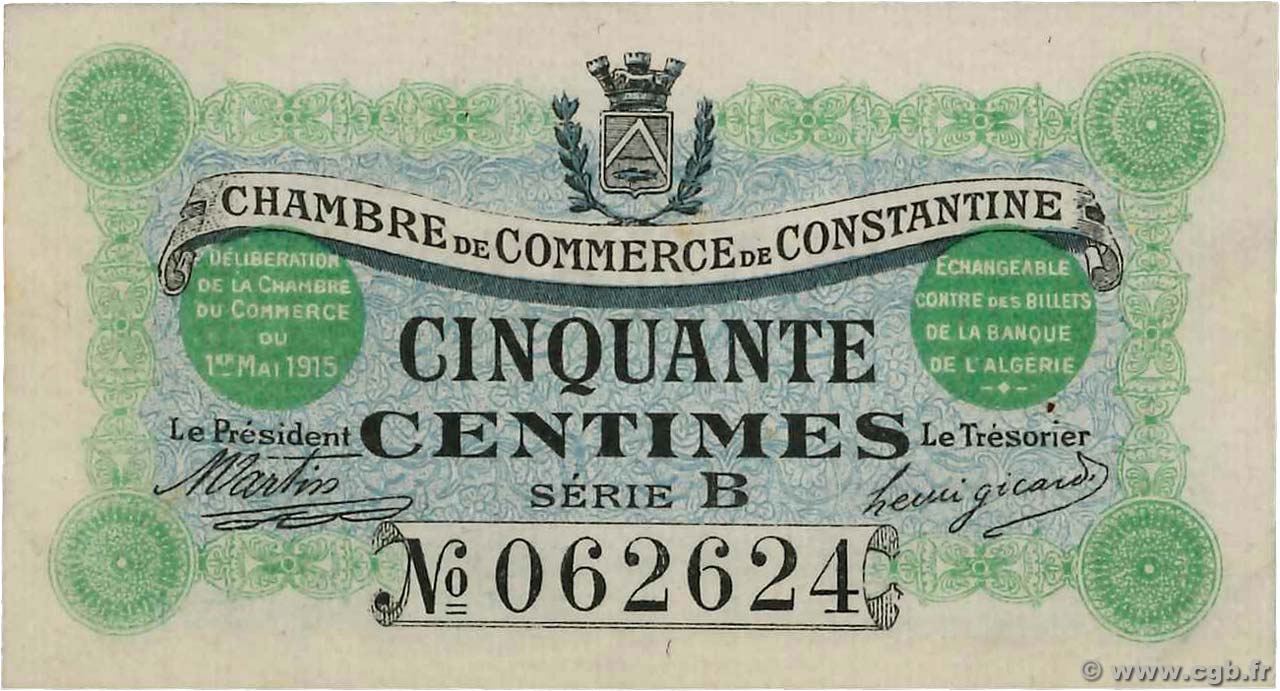 50 Centimes FRANCE Regionalismus und verschiedenen Constantine 1915 JP.140.03 VZ