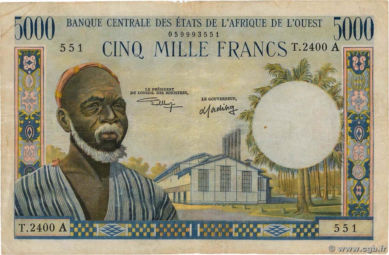 5000 Francs WEST AFRICAN STATES  1973 P.104Ai F+