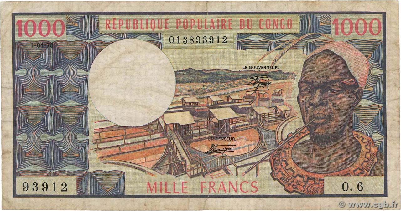 1000 Francs CONGO  1978 P.03d TB