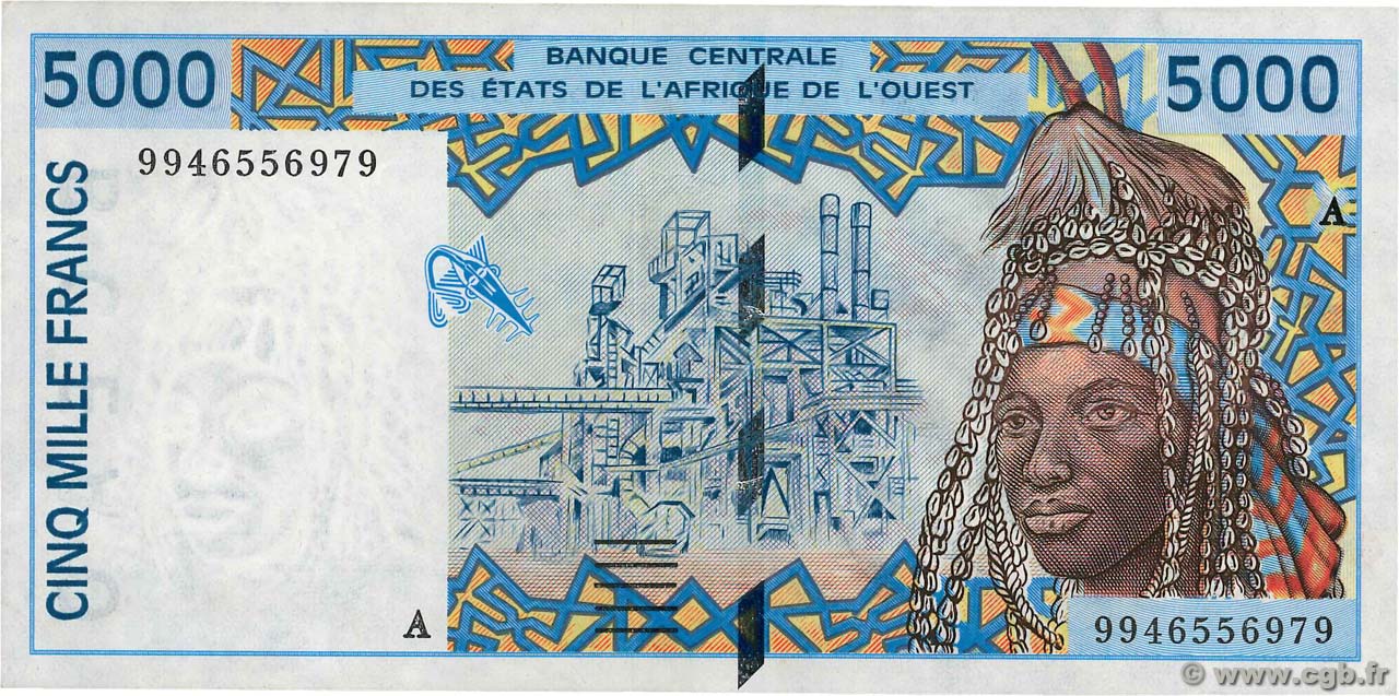 5000 Francs WEST AFRICAN STATES  1999 P.113Ai AU