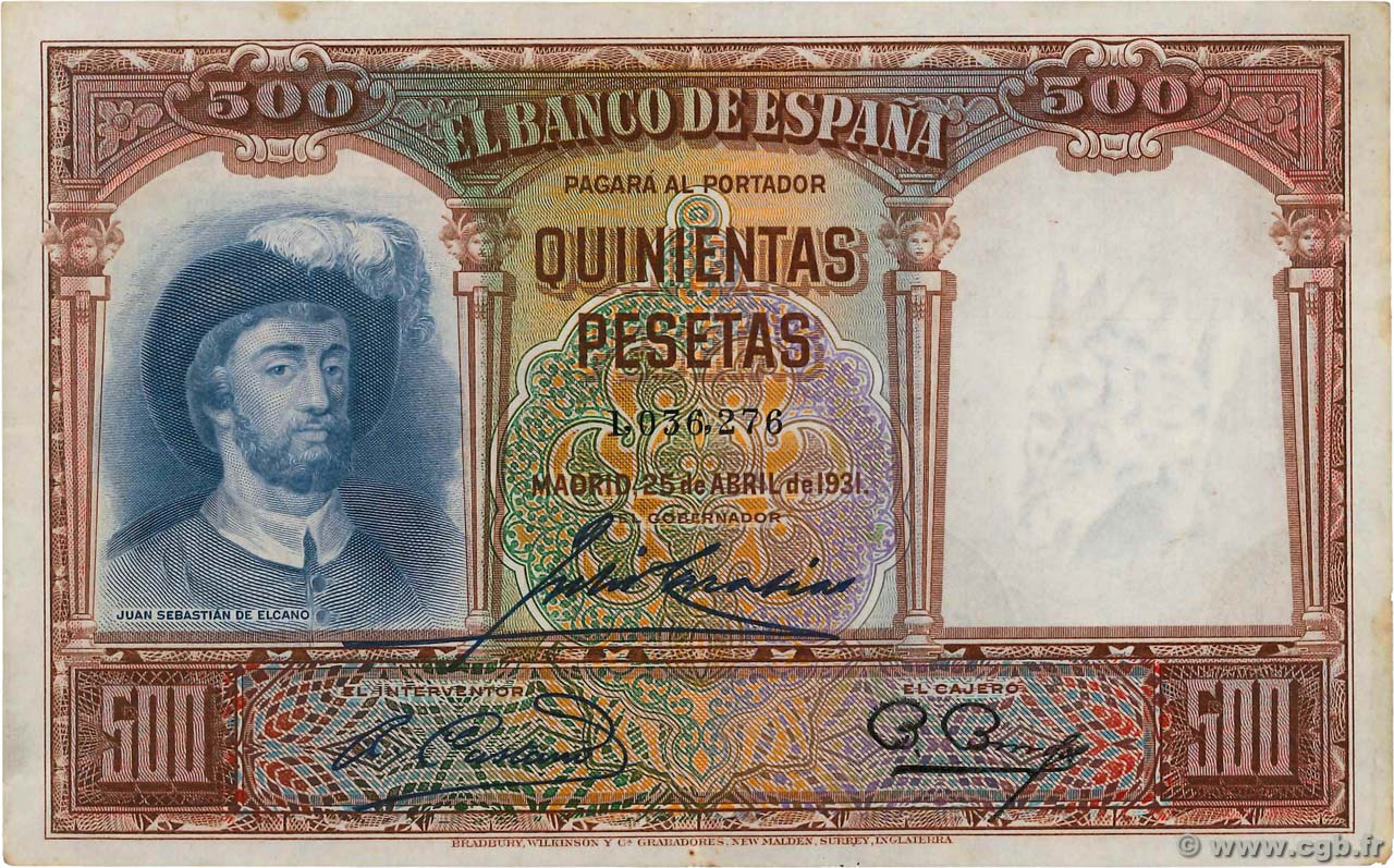 500 Pesetas SPANIEN  1931 P.084 SS